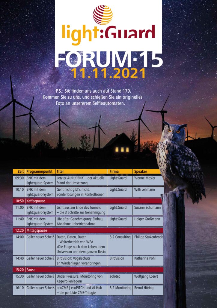 Programm des Forums der Light:Guard GmbH bei den 29. Windenergietagen 2021