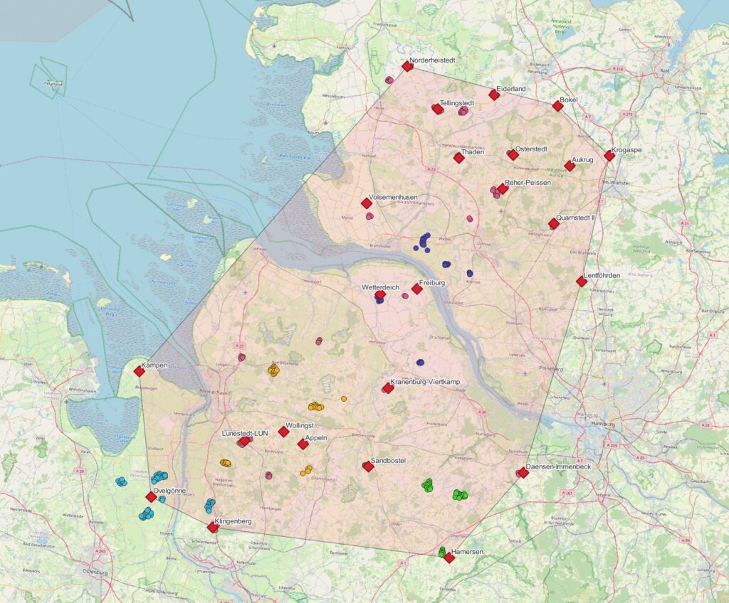 Karte des BNK-Clusters Hamburg zwischen Bremen und Kiel